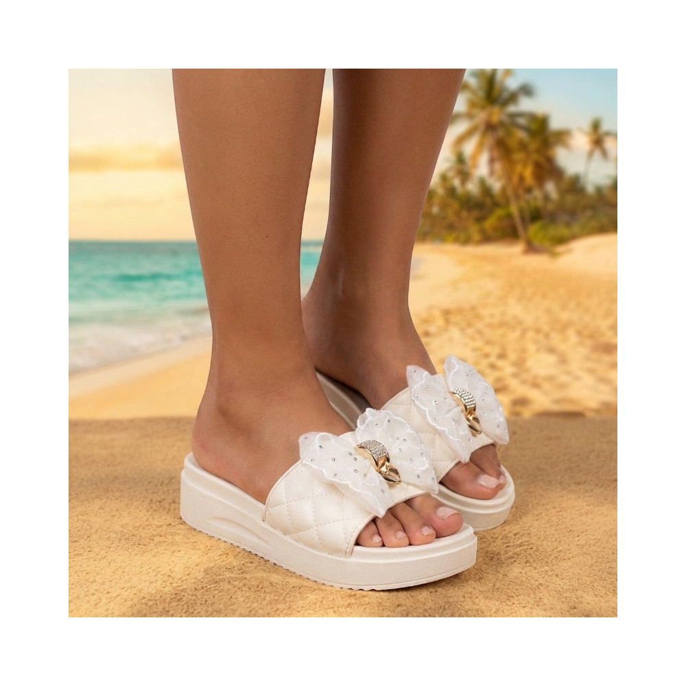 Embellished Bow Slide Sandals